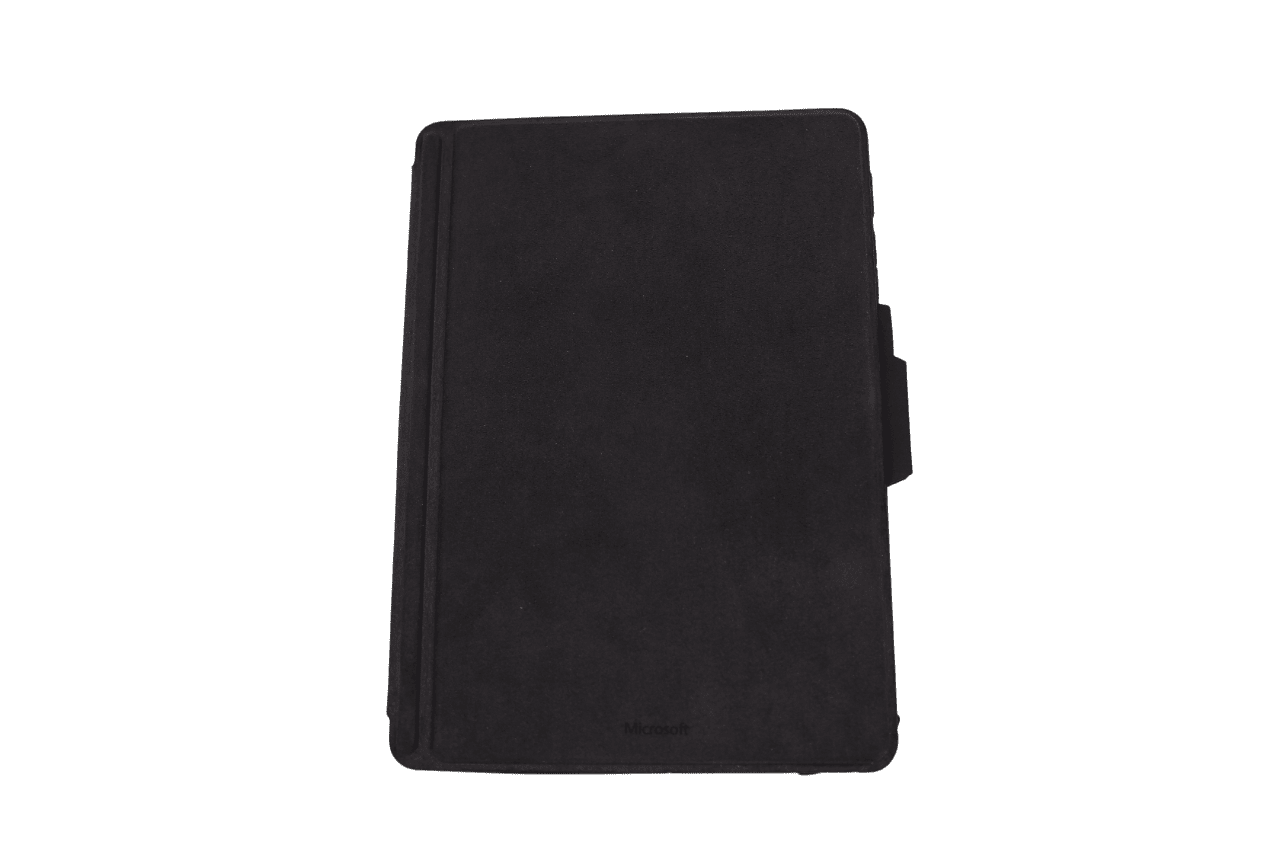 Microsoft Surface Tablet in geschlossener Schutzhülle mit Tastatur-Cover von hinten